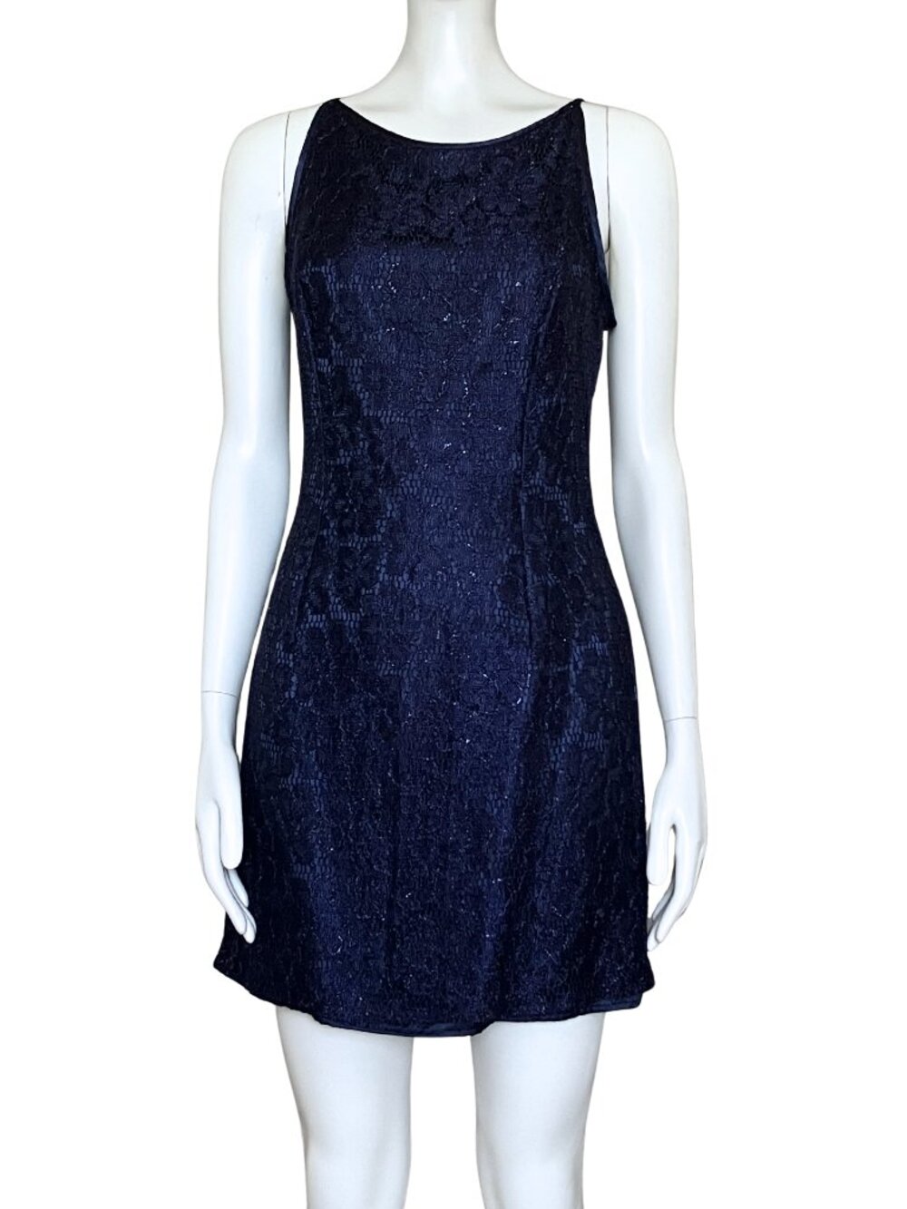 Vintage 90s Jessica McClintock Gunne Sax Navy Blue Lace Cocktail Dress Small 7/8
